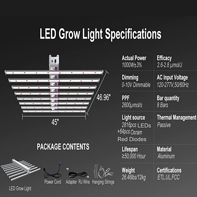 SAMPHON Led Grow Lights 1000Watt 6x6ft Coverage Dimmable Daisy Chain Full Spectrum 2816pcs Diodes Hanging Plant Lights for Indoor Growing,8 LED Bars Grow Lamp for Indoor Plants Veg and Bloom
