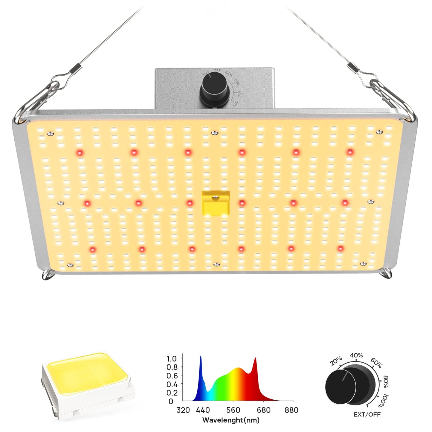 SAMPHON Led Grow Lights 2x2ft Coverage Dimmable Daisy Chain Full Spectrum 100W Grow Lamp for Indoor Growing,2.7 umol/J for Indoor Plants Seeding Veg and Bloom