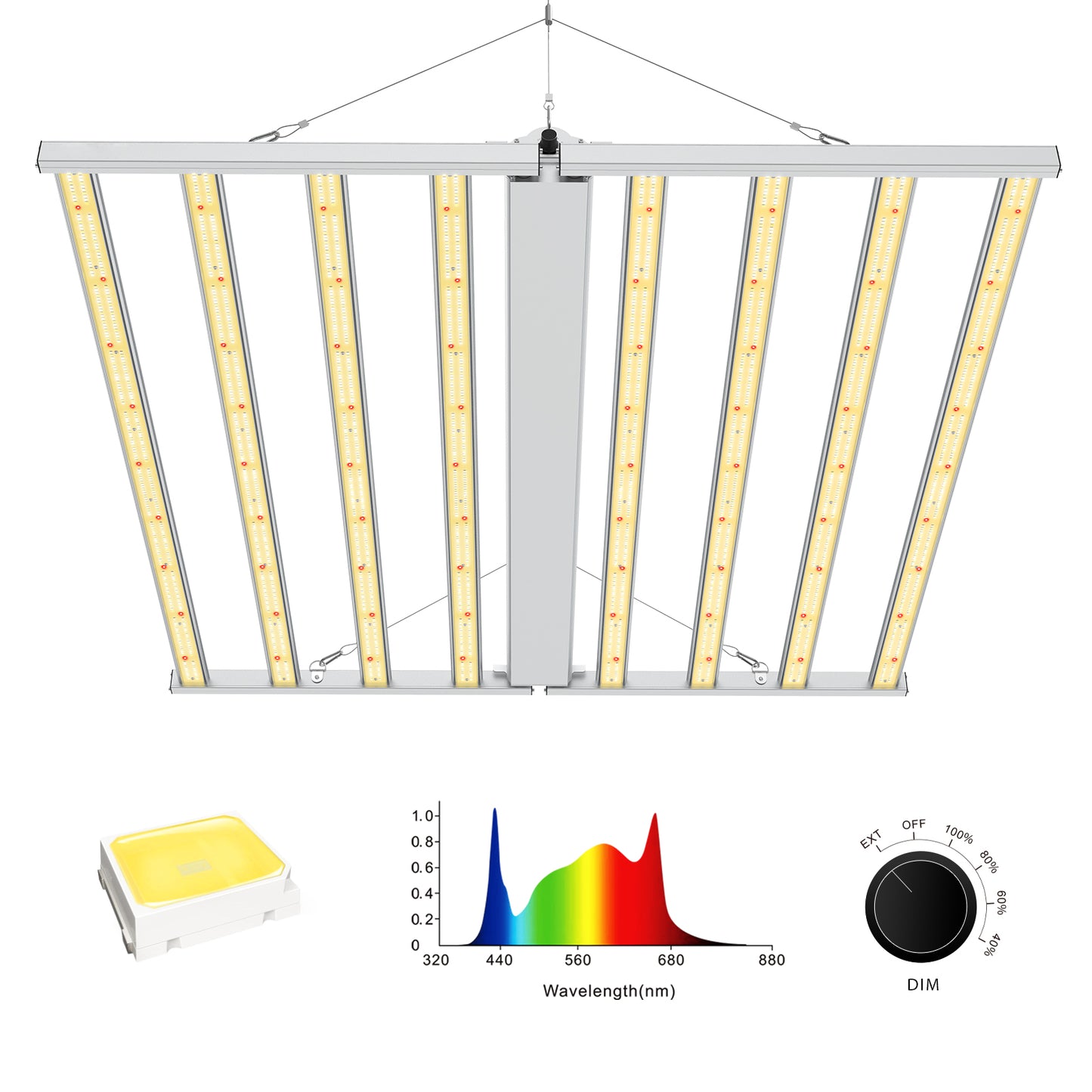 SAMPHON LED Grow Lights 5x5ft Coverage 680W Full Spectrum Dimmable Grow Light 2960Pcs LEDs Daisy Chain 8 Bar Plant Light for Indoor Plants Veg Seed and Bloom 2.7 µmol/J Plant Lamp