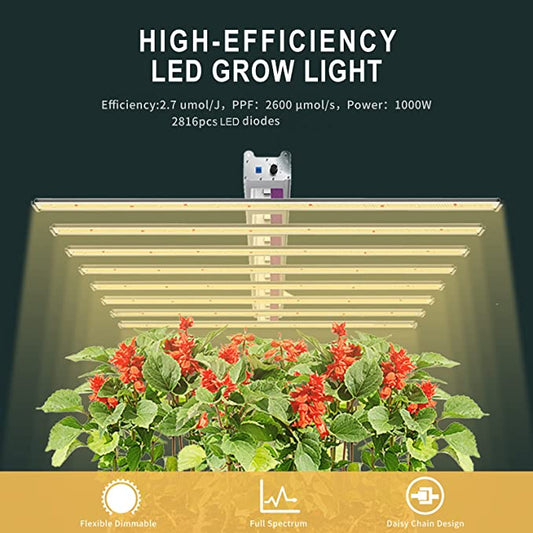 SAMPHON Led Grow Lights 1000Watt 6x6ft Coverage Dimmable Daisy Chain Full Spectrum 2816pcs Diodes Hanging Plant Lights for Indoor Growing,8 LED Bars Grow Lamp for Indoor Plants Veg and Bloom